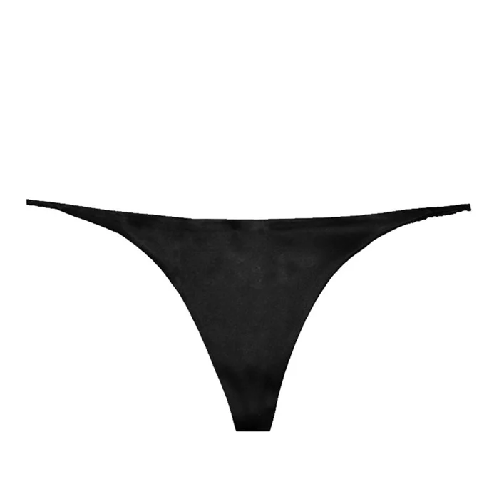 Fleur du Mal: Silk Satin Luxe V String Thong - Black - Image 4