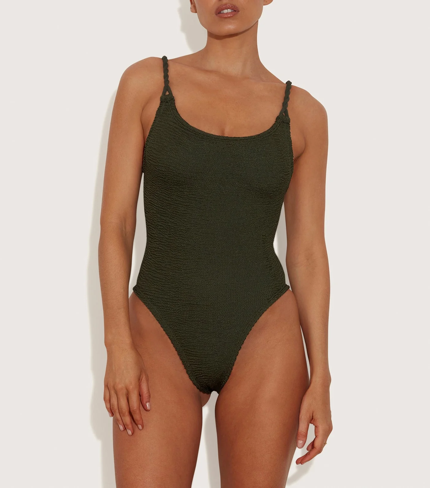 Hunza G: Camille One Piece with Braided Straps - Metallic Khaki - Image 3