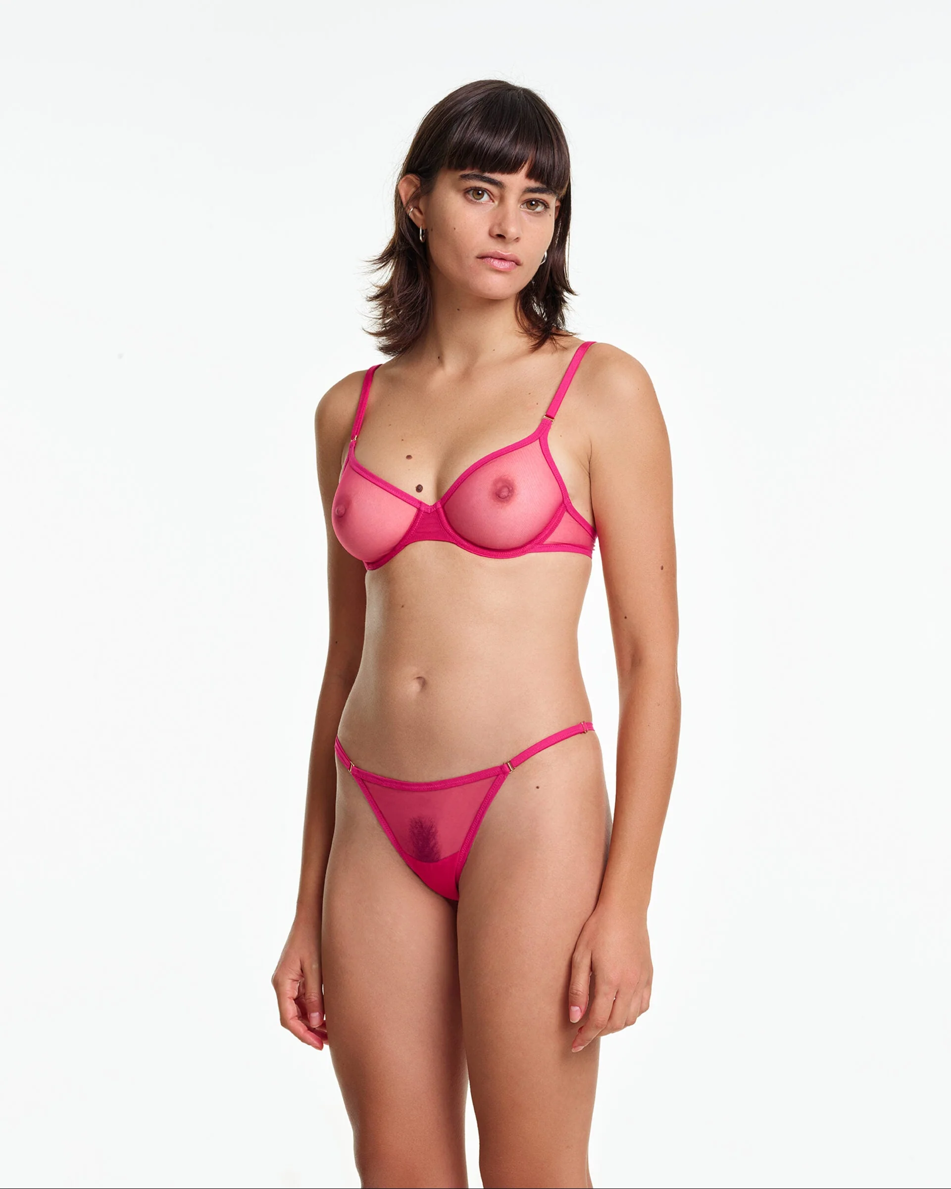 Yasmine Eslami: Jeanne Mesh Mini Thong - Indian Pink - Image 3